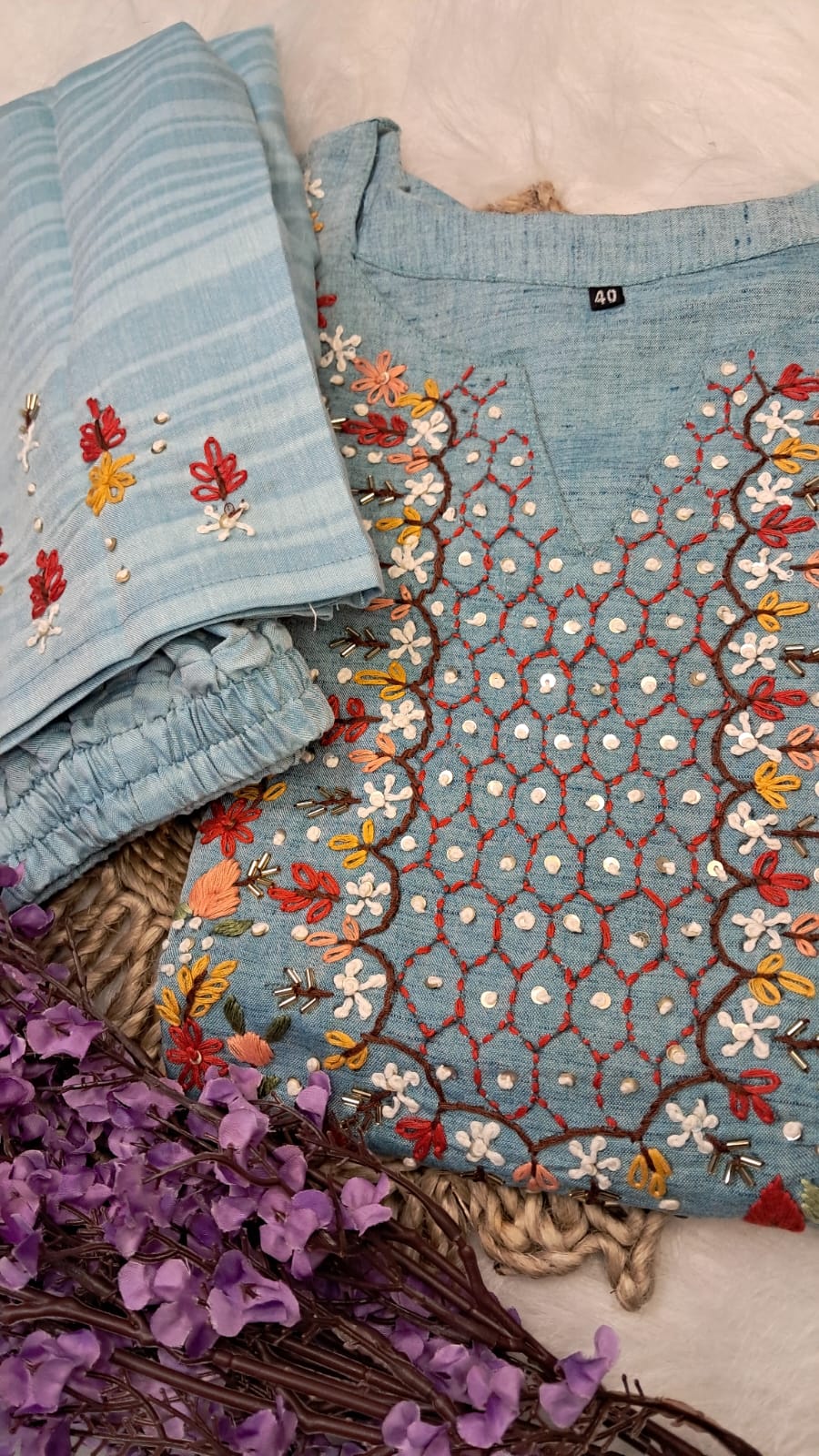 RAYON HANDWORKED COORD SET GE723