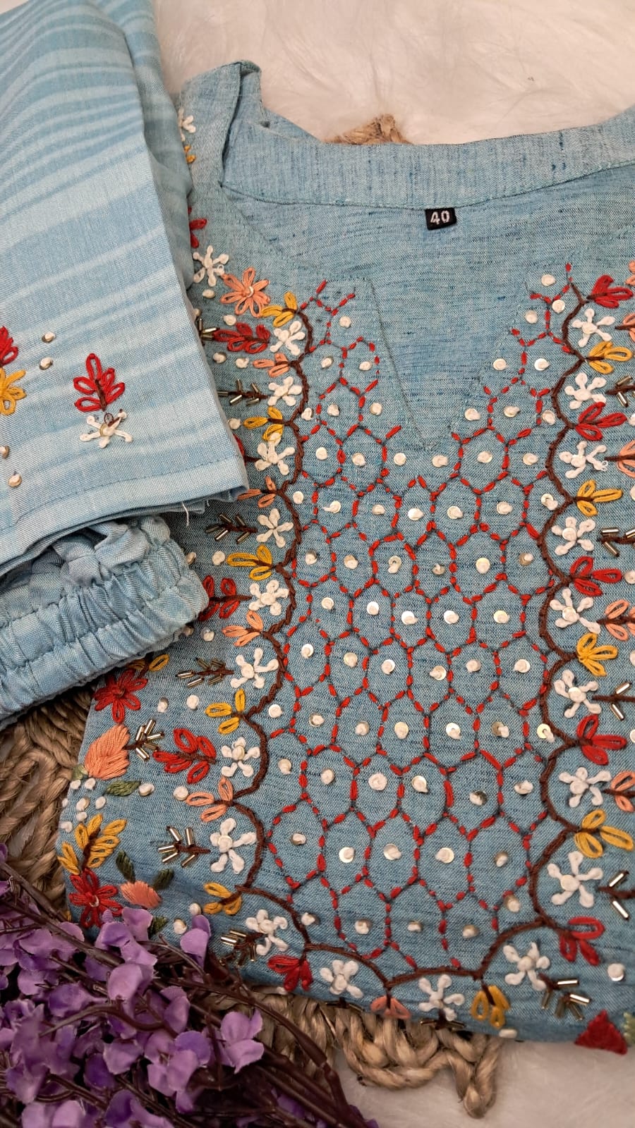 RAYON HANDWORKED COORD SET GE723