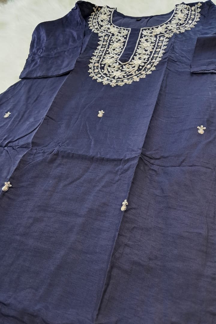DOLA SILK SILVER ZARDOSI HANDWORKED SALWAAR SUIT SET GE715