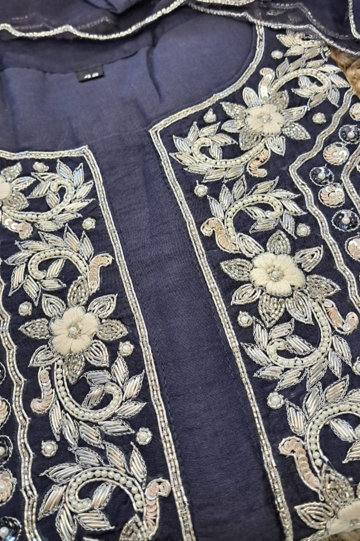 DOLA SILK SILVER ZARDOSI HANDWORKED SALWAAR SUIT SET GE715