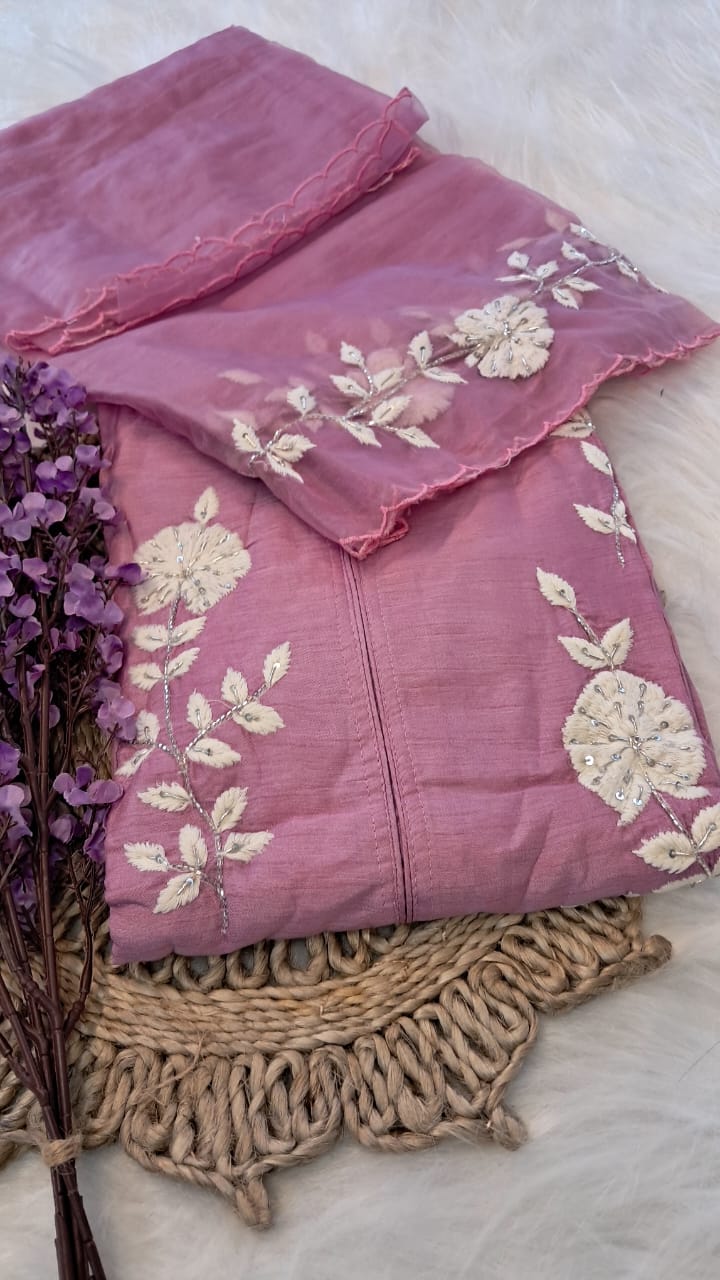 DOLA SILKFLORAL THREAD HANDWORKED SALWAAR SUIT SET GE717