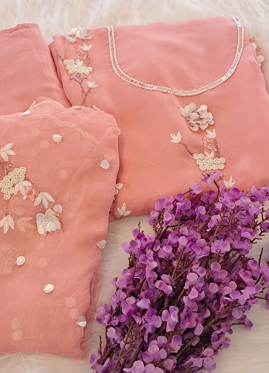 PARTY WEAR ORGANZA HANDWORK UNSTICHED SALWAR SUIT GE700