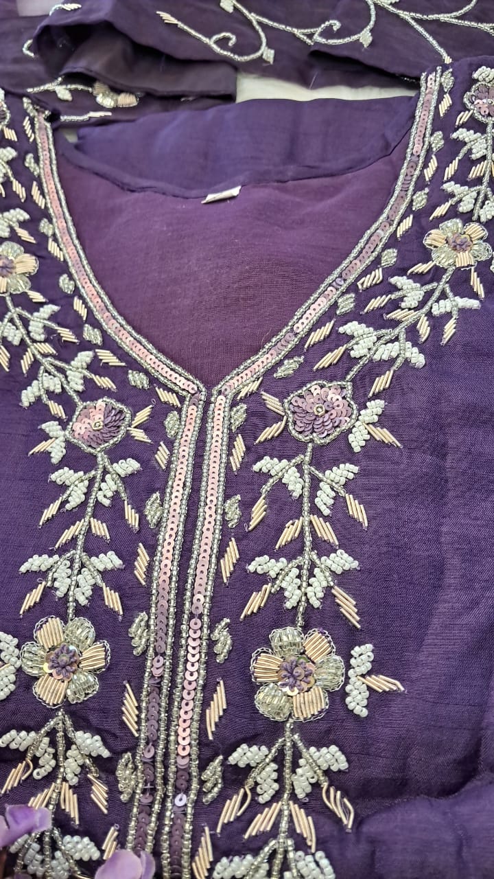 DOLA SILK ZARDOSI FLORAL HANDWORKED SALWAAR SUIT SET GE714