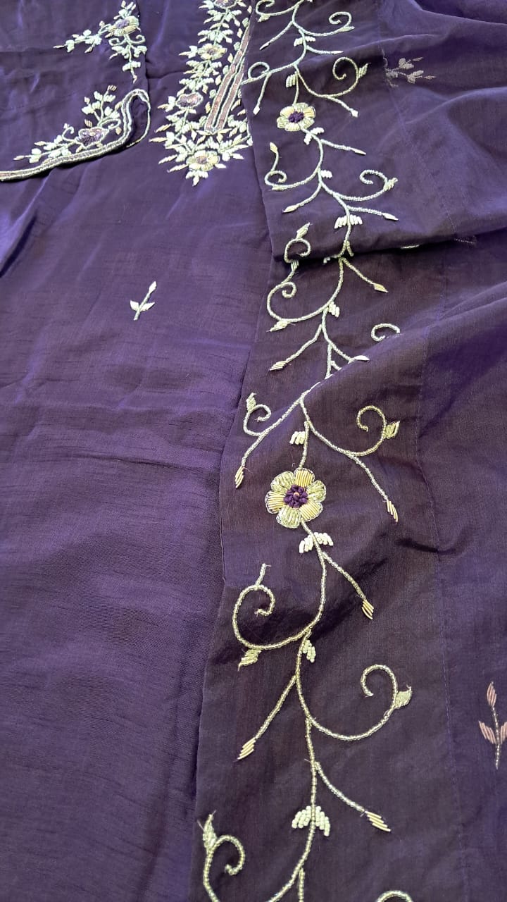DOLA SILK ZARDOSI FLORAL HANDWORKED SALWAAR SUIT SET GE714