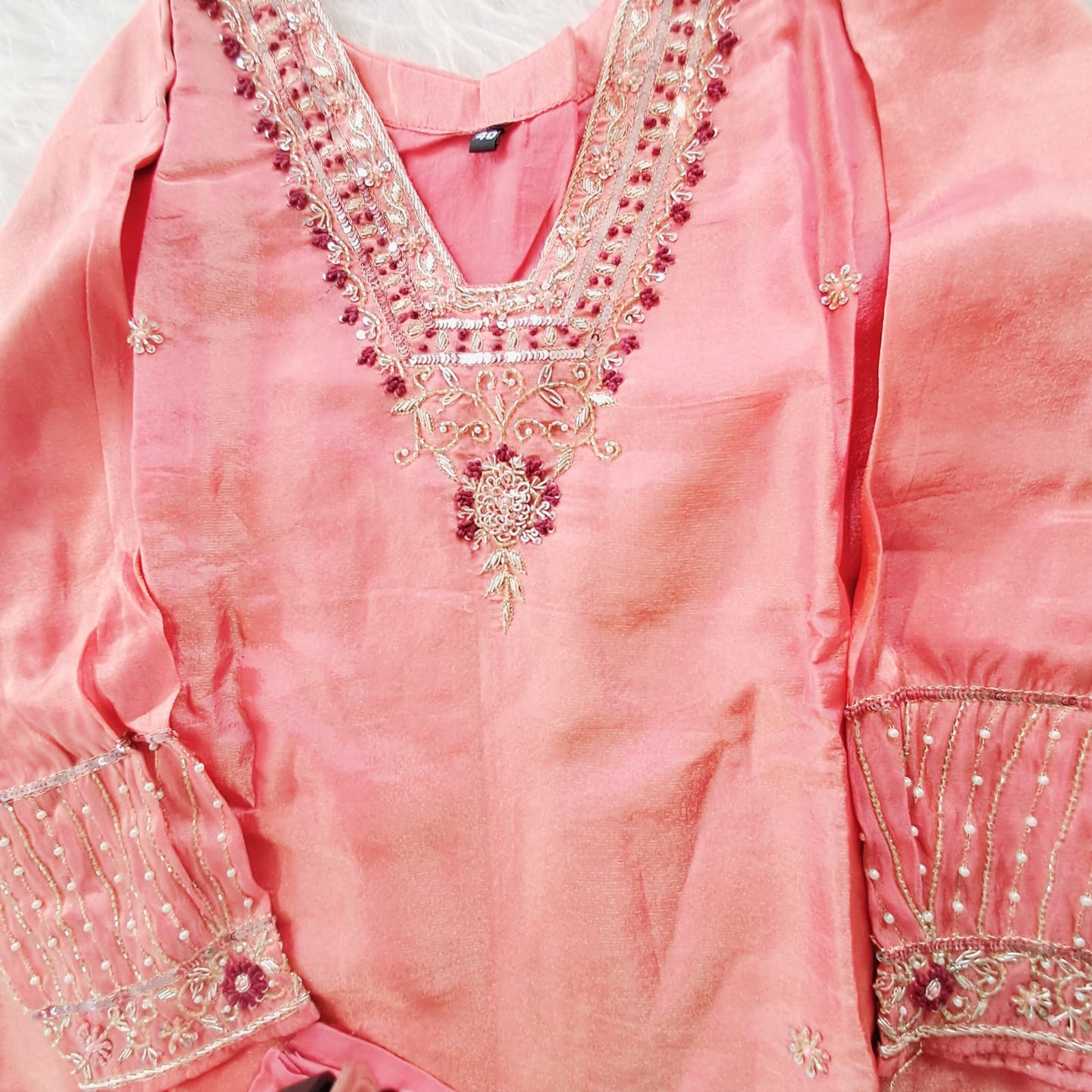 Peach tissue silk straight kurti with straight pants code GE726