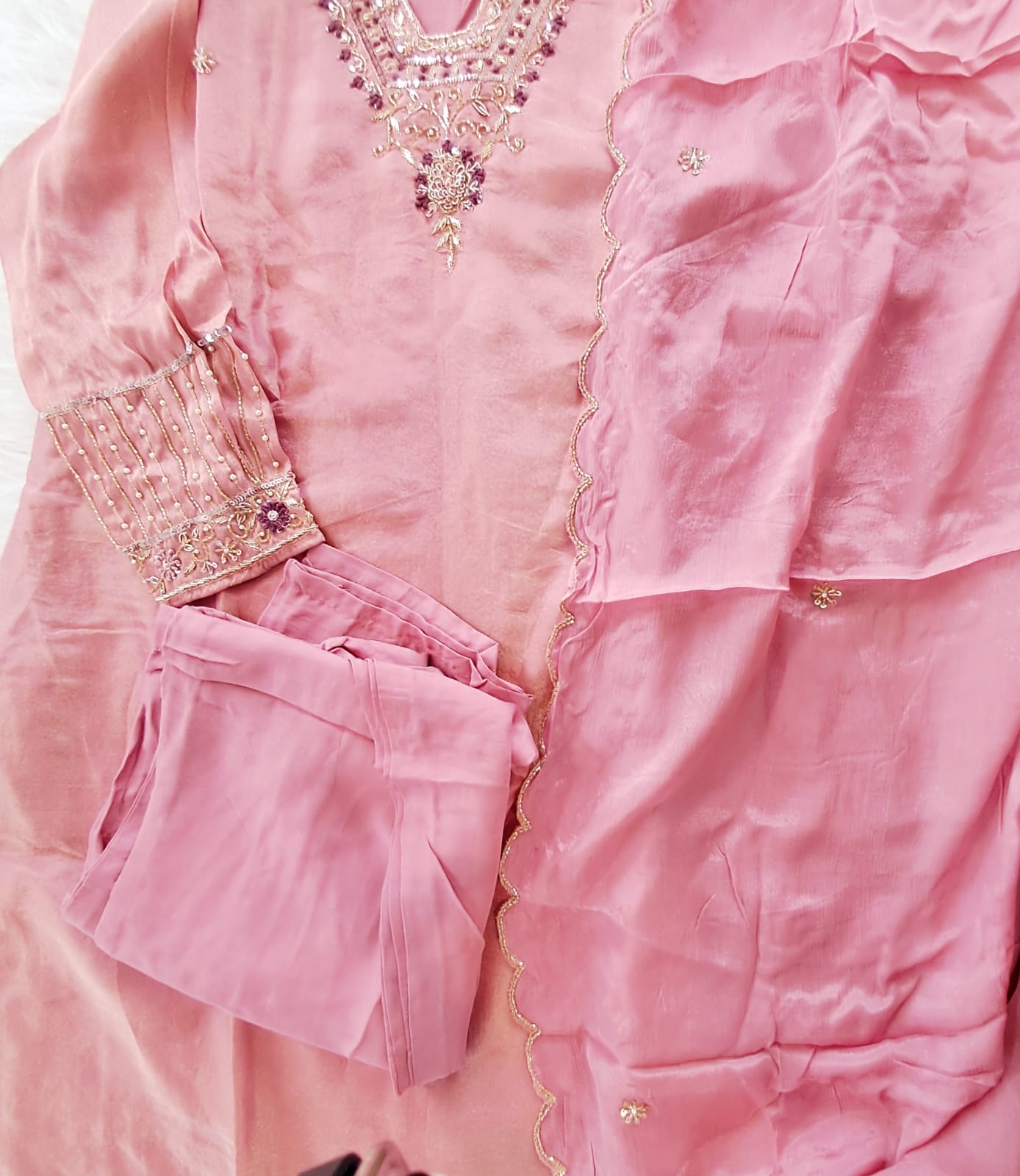Peach tissue silk straight kurti with straight pants code GE726
