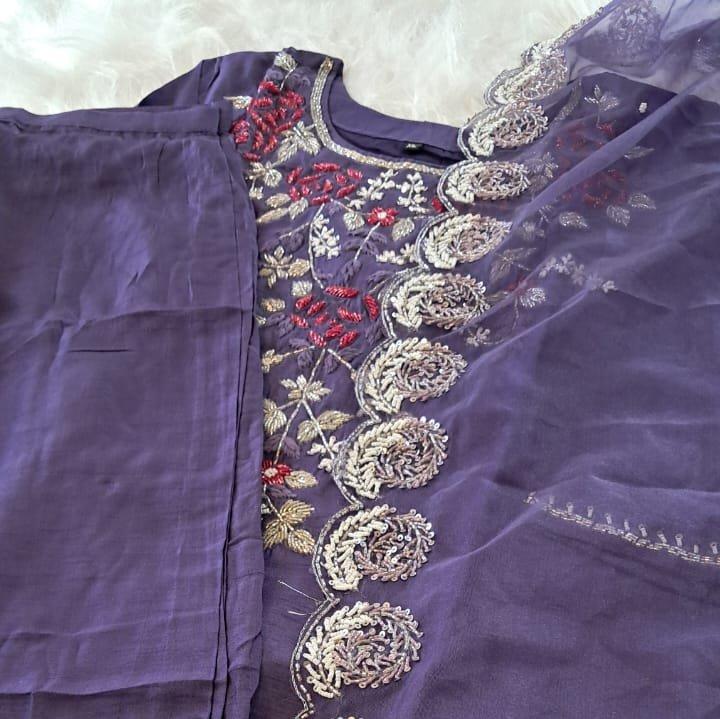 DOLA SILK FLORAL HANDWORKED SALWAAR SUIT SET GE712