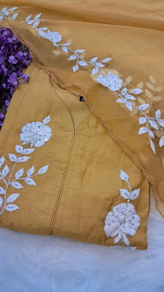 DOLA SILK FLORAL  THREAD HANDWORKED SALWAAR SUIT SET GE716