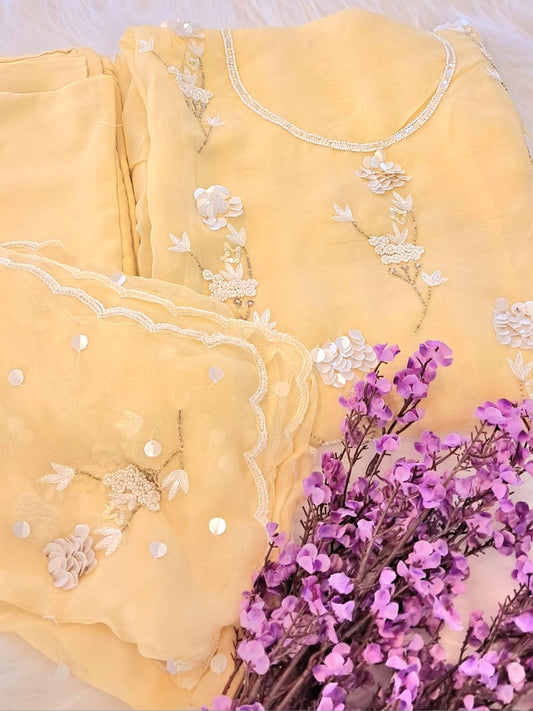 PARTY WEAR ORGANZA HANDWORK UNSTICHED SALWAR SUIT GE703