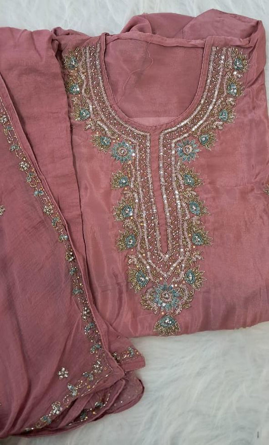 SEMI STICHED CHINNON HANDWORK UNSTICHED SALWAR SUIT GE711