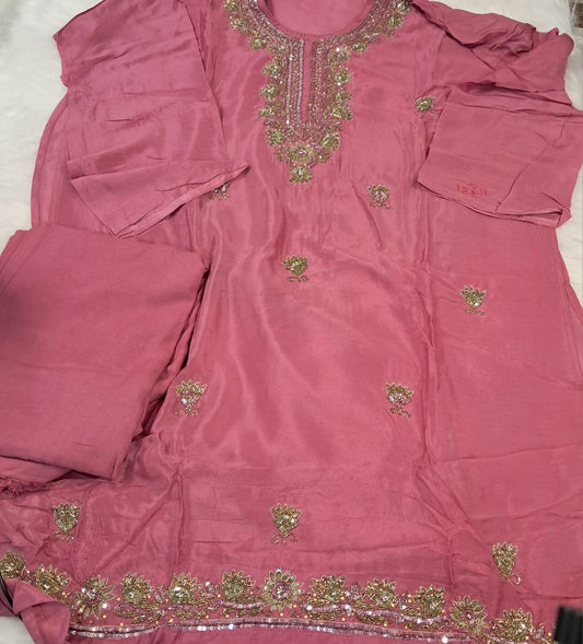 SEMI STICHED CHINNON HANDWORK UNSTICHED SALWAR SUIT GE708