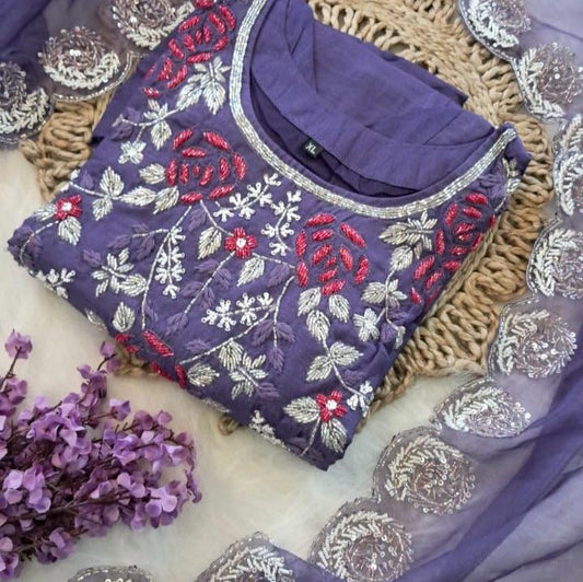 DOLA SILK FLORAL HANDWORKED SALWAAR SUIT SET GE712