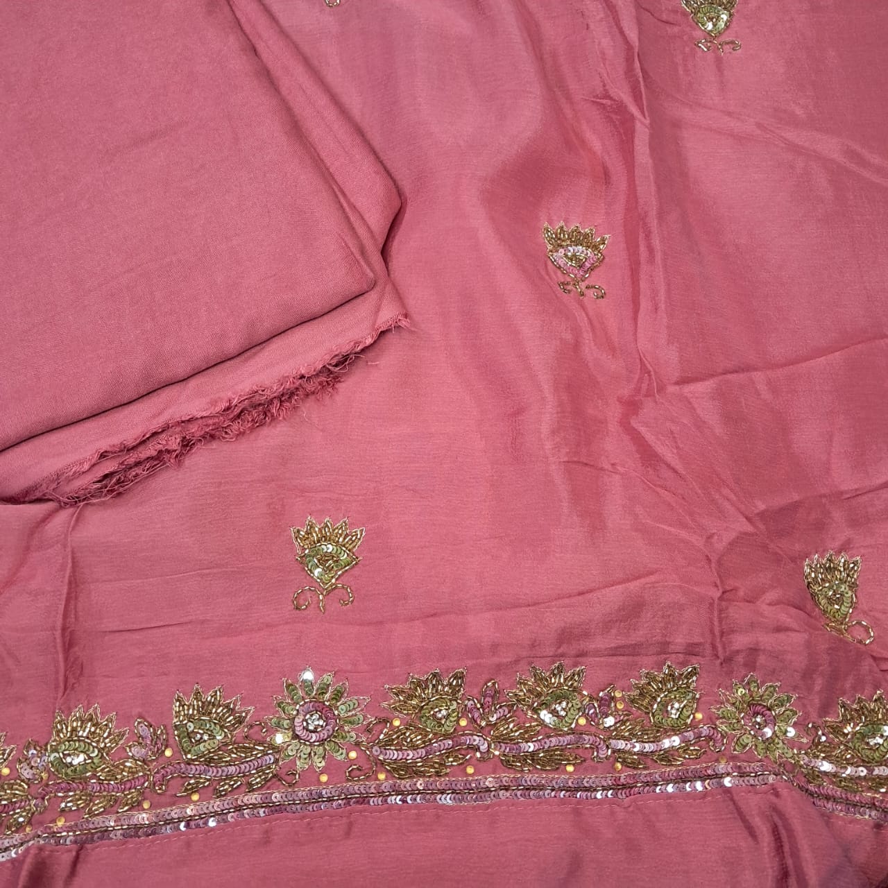 SEMI STICHED CHINNON HANDWORK UNSTICHED SALWAR SUIT GE708